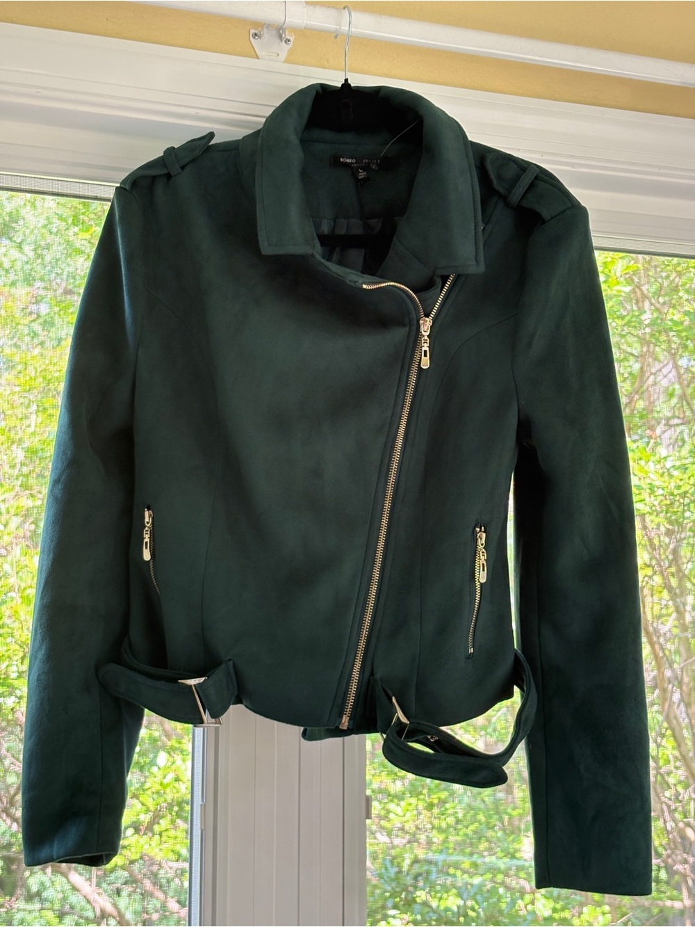 Romeo & Juliet Couture Dark Green Suede Asymmetric Zip Jacket